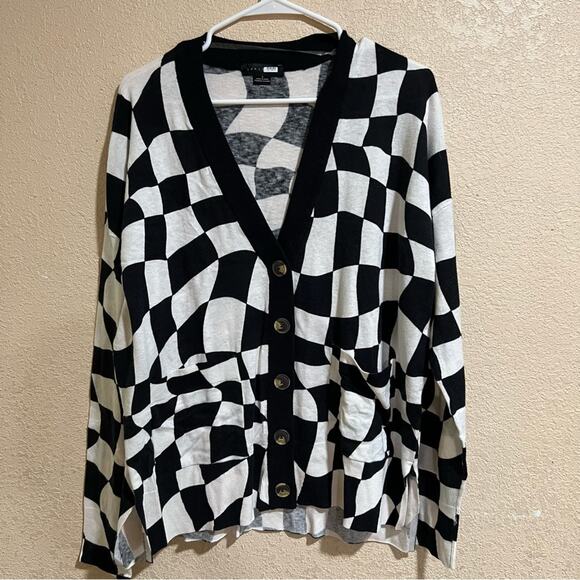 Sanctuary Cityscape Cardi Black White Warped Check Button Cardigan Sweater S - Picture 1 of 9